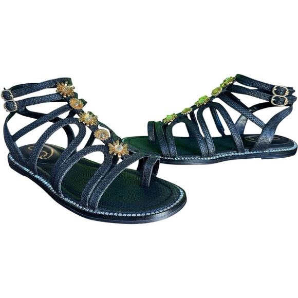 NWT Sam Edelman Tianna Floral Accent Gladiator Sandals Black Woven Women's 8.5 - Picture 3 of 16
